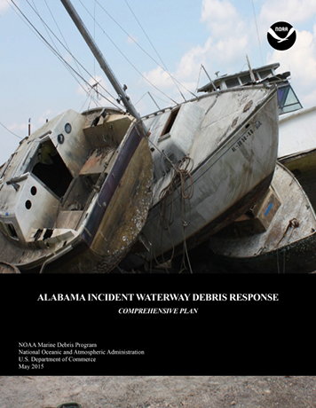Cover of Alabama Incident Waterway Debris Response Plan, with damaged boats.